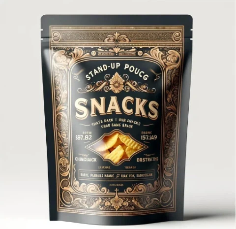 Resealable Stand Up Pouch Manje Anbalaj Sirèt Biskit Nwa Aliminyòm Papye Sak Anbalaj Plastik Zip Chalè Seal Sak