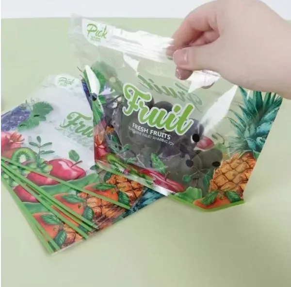 Wholesale kalite siperyè fwi ak legim kanpe sak ak manch ak twou lè